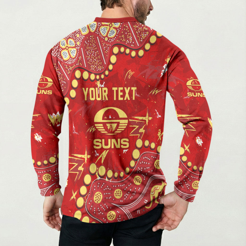 Personalized Gold Coast Suns Button Sweatshirt Aboriginal Pattern with Graffiti Style