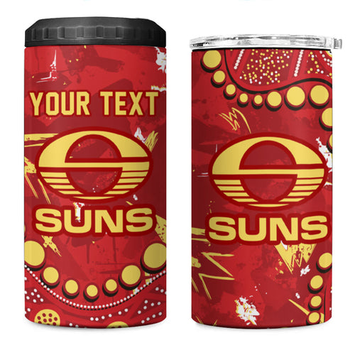 Personalized Gold Coast Suns 4 in 1 Can Cooler Tumbler Aboriginal Pattern with Graffiti Style