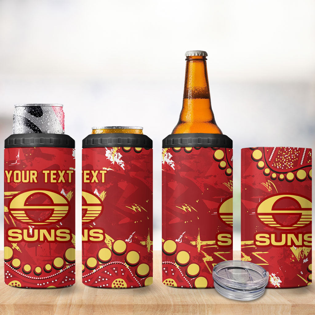 Personalized Gold Coast Suns 4 in 1 Can Cooler Tumbler Aboriginal Pattern with Graffiti Style