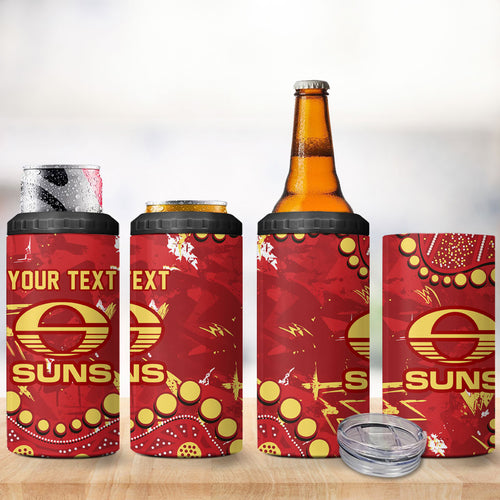 Personalized Gold Coast Suns 4 in 1 Can Cooler Tumbler Aboriginal Pattern with Graffiti Style