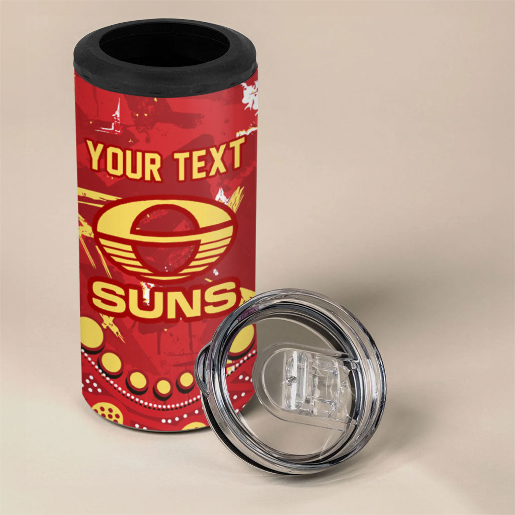 Personalized Gold Coast Suns 4 in 1 Can Cooler Tumbler Aboriginal Pattern with Graffiti Style