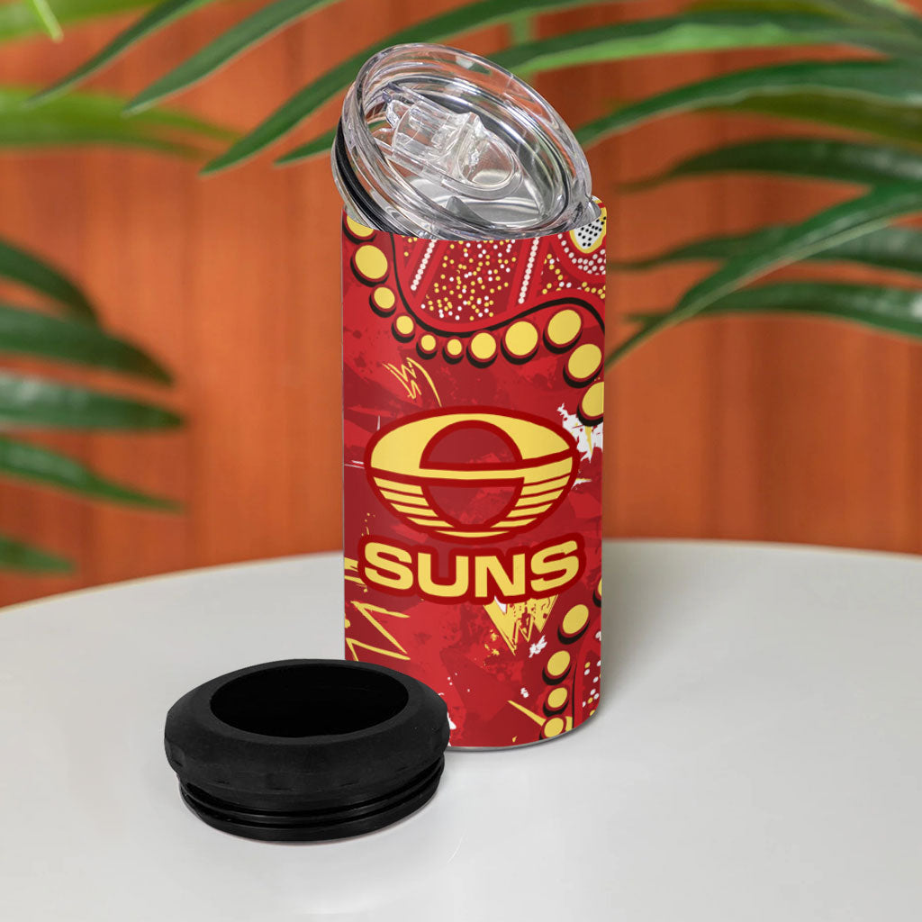 Personalized Gold Coast Suns 4 in 1 Can Cooler Tumbler Aboriginal Pattern with Graffiti Style