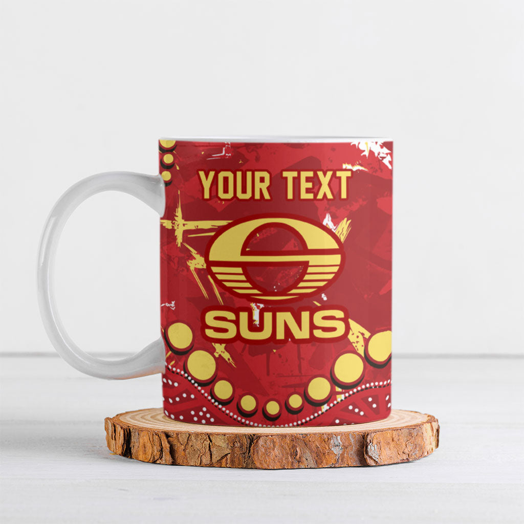 Personalized Gold Coast Suns Ceramic Mug Aboriginal Pattern with Graffiti Style