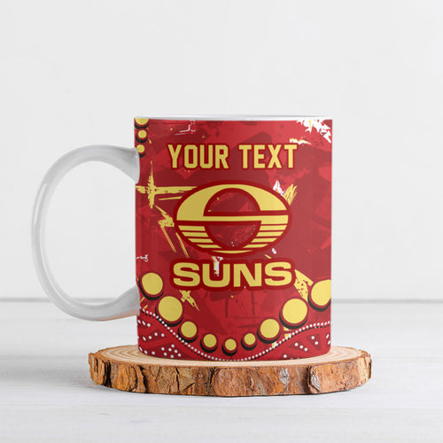 Personalized Gold Coast Suns Ceramic Mug Aboriginal Pattern with Graffiti Style