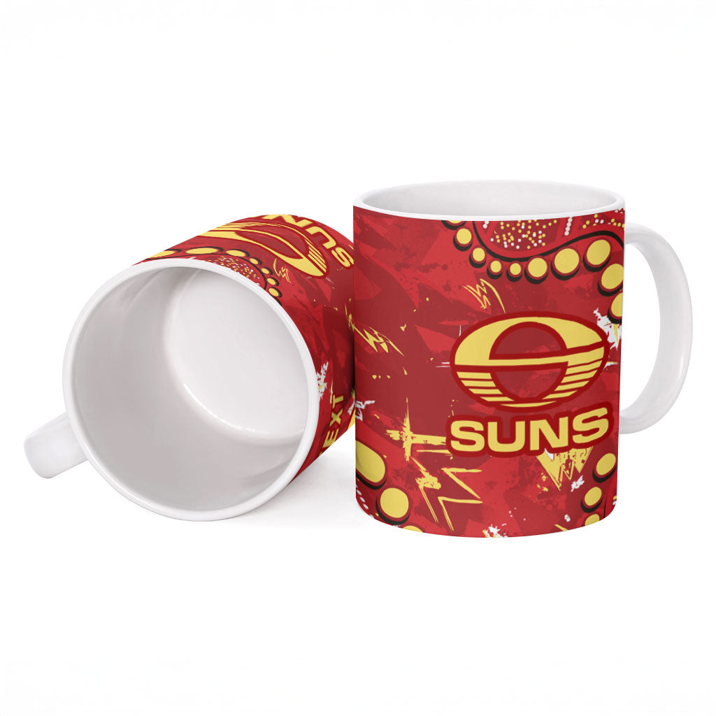Personalized Gold Coast Suns Ceramic Mug Aboriginal Pattern with Graffiti Style