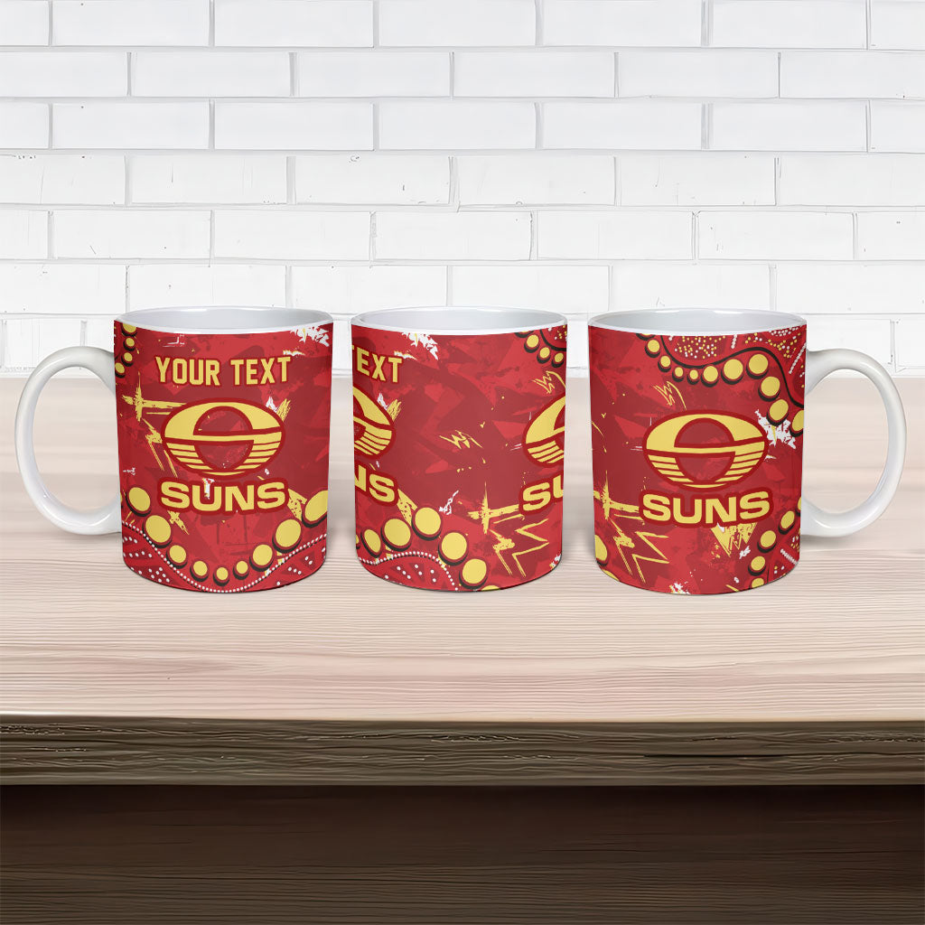 Personalized Gold Coast Suns Ceramic Mug Aboriginal Pattern with Graffiti Style