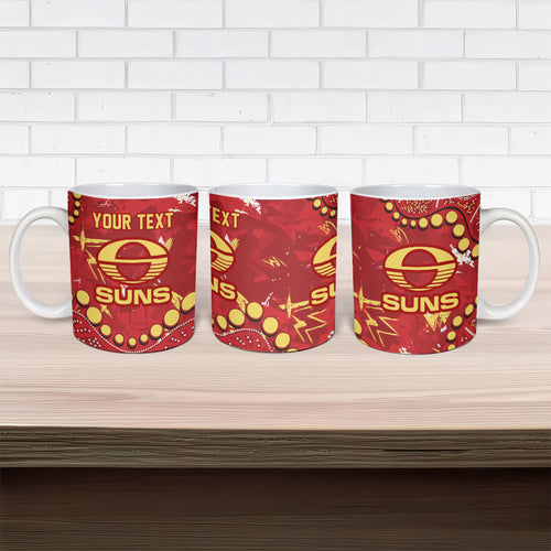 Personalized Gold Coast Suns Ceramic Mug Aboriginal Pattern with Graffiti Style