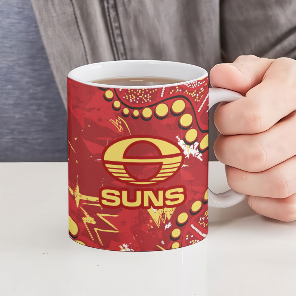 Personalized Gold Coast Suns Ceramic Mug Aboriginal Pattern with Graffiti Style