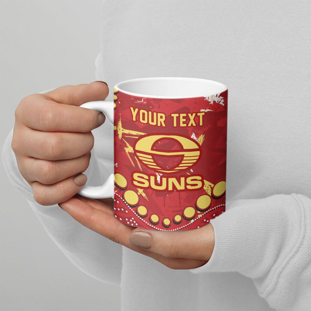 Personalized Gold Coast Suns Ceramic Mug Aboriginal Pattern with Graffiti Style