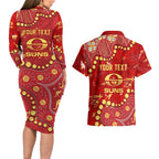 Personalized Gold Coast Suns Couples Matching Long Sleeve Bodycon Dress and Hawaiian Shirt Aboriginal Pattern with Graffiti Style