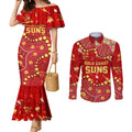 Personalized Gold Coast Suns Couples Matching Mermaid Dress and Long Sleeve Button Shirt Aboriginal Pattern with Graffiti Style