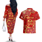 Personalized Gold Coast Suns Couples Matching Off The Shoulder Long Sleeve Dress and Hawaiian Shirt Aboriginal Pattern with Graffiti Style