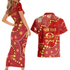 Personalized Gold Coast Suns Couples Matching Short Sleeve Bodycon Dress and Hawaiian Shirt Aboriginal Pattern with Graffiti Style