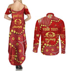 Personalized Gold Coast Suns Couples Matching Summer Maxi Dress and Long Sleeve Button Shirt Aboriginal Pattern with Graffiti Style