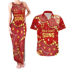 Personalized Gold Coast Suns Couples Matching Tank Maxi Dress and Hawaiian Shirt Aboriginal Pattern with Graffiti Style