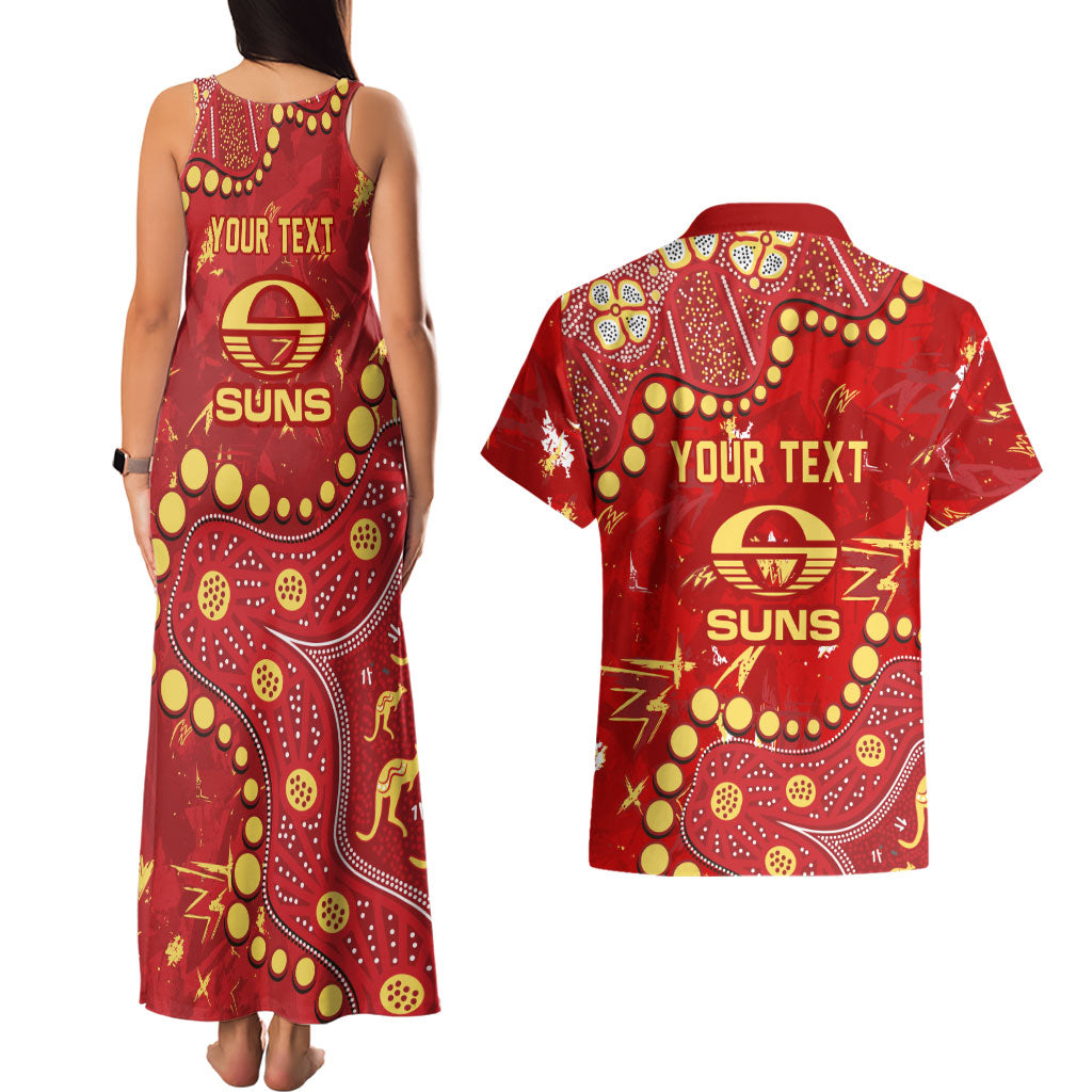 Personalized Gold Coast Suns Couples Matching Tank Maxi Dress and Hawaiian Shirt Aboriginal Pattern with Graffiti Style
