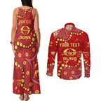 Personalized Gold Coast Suns Couples Matching Tank Maxi Dress and Long Sleeve Button Shirt Aboriginal Pattern with Graffiti Style