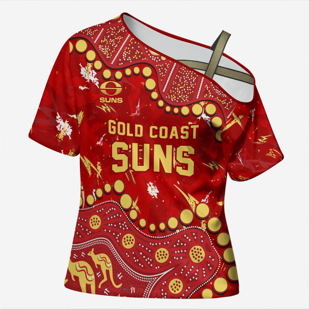 Personalized Gold Coast Suns Cross Shoulder Shirt Aboriginal Pattern with Graffiti Style