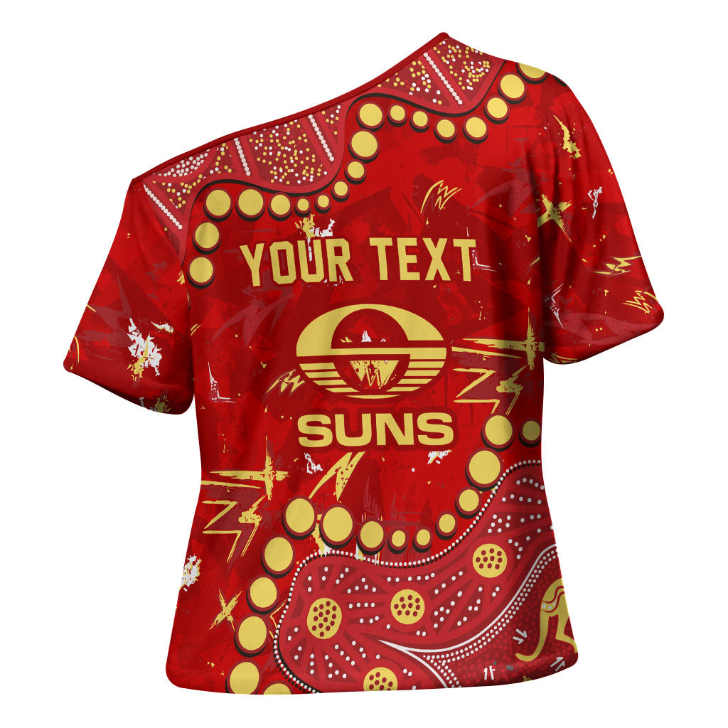Personalized Gold Coast Suns Cross Shoulder Shirt Aboriginal Pattern with Graffiti Style