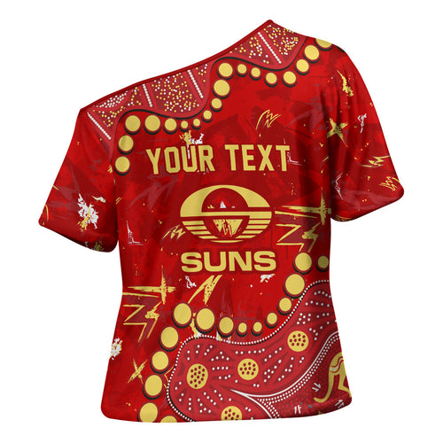 Personalized Gold Coast Suns Cross Shoulder Shirt Aboriginal Pattern with Graffiti Style