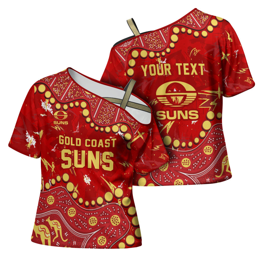 Personalized Gold Coast Suns Cross Shoulder Shirt Aboriginal Pattern with Graffiti Style