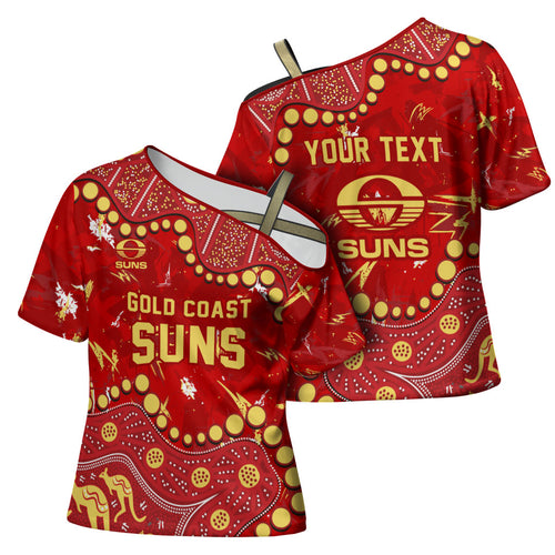 Personalized Gold Coast Suns Cross Shoulder Shirt Aboriginal Pattern with Graffiti Style