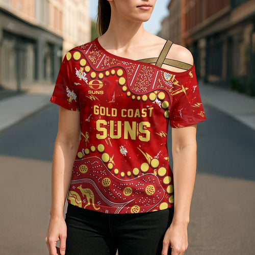 Personalized Gold Coast Suns Cross Shoulder Shirt Aboriginal Pattern with Graffiti Style