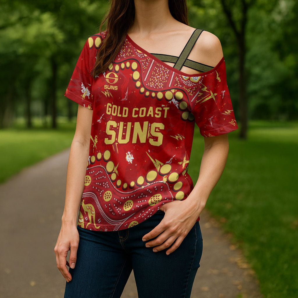 Personalized Gold Coast Suns Cross Shoulder Shirt Aboriginal Pattern with Graffiti Style