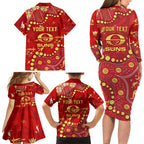 Personalized Gold Coast Suns Family Matching Long Sleeve Bodycon Dress and Hawaiian Shirt Aboriginal Pattern with Graffiti Style
