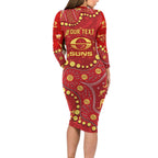 Personalized Gold Coast Suns Family Matching Long Sleeve Bodycon Dress and Hawaiian Shirt Aboriginal Pattern with Graffiti Style