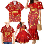Personalized Gold Coast Suns Family Matching Mermaid Dress and Hawaiian Shirt Aboriginal Pattern with Graffiti Style