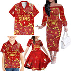 Personalized Gold Coast Suns Family Matching Off The Shoulder Long Sleeve Dress and Hawaiian Shirt Aboriginal Pattern with Graffiti Style