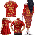 Personalized Gold Coast Suns Family Matching Off The Shoulder Long Sleeve Dress and Hawaiian Shirt Aboriginal Pattern with Graffiti Style