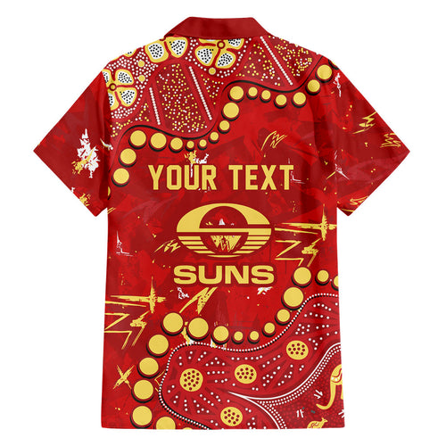 Personalized Gold Coast Suns Family Matching Off The Shoulder Long Sleeve Dress and Hawaiian Shirt Aboriginal Pattern with Graffiti Style