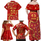 Personalized Gold Coast Suns Family Matching Off Shoulder Maxi Dress and Hawaiian Shirt Aboriginal Pattern with Graffiti Style