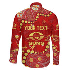 Personalized Gold Coast Suns Family Matching Off Shoulder Maxi Dress and Hawaiian Shirt Aboriginal Pattern with Graffiti Style