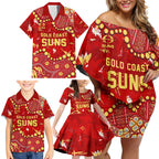 Personalized Gold Coast Suns Family Matching Off Shoulder Short Dress and Hawaiian Shirt Aboriginal Pattern with Graffiti Style