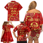 Personalized Gold Coast Suns Family Matching Off Shoulder Short Dress and Hawaiian Shirt Aboriginal Pattern with Graffiti Style