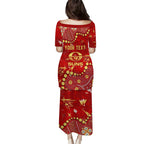 Personalized Gold Coast Suns Family Matching Puletasi and Hawaiian Shirt Aboriginal Pattern with Graffiti Style