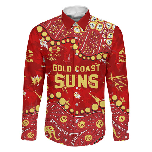 Personalized Gold Coast Suns Family Matching Short Sleeve Bodycon Dress and Hawaiian Shirt Aboriginal Pattern with Graffiti Style