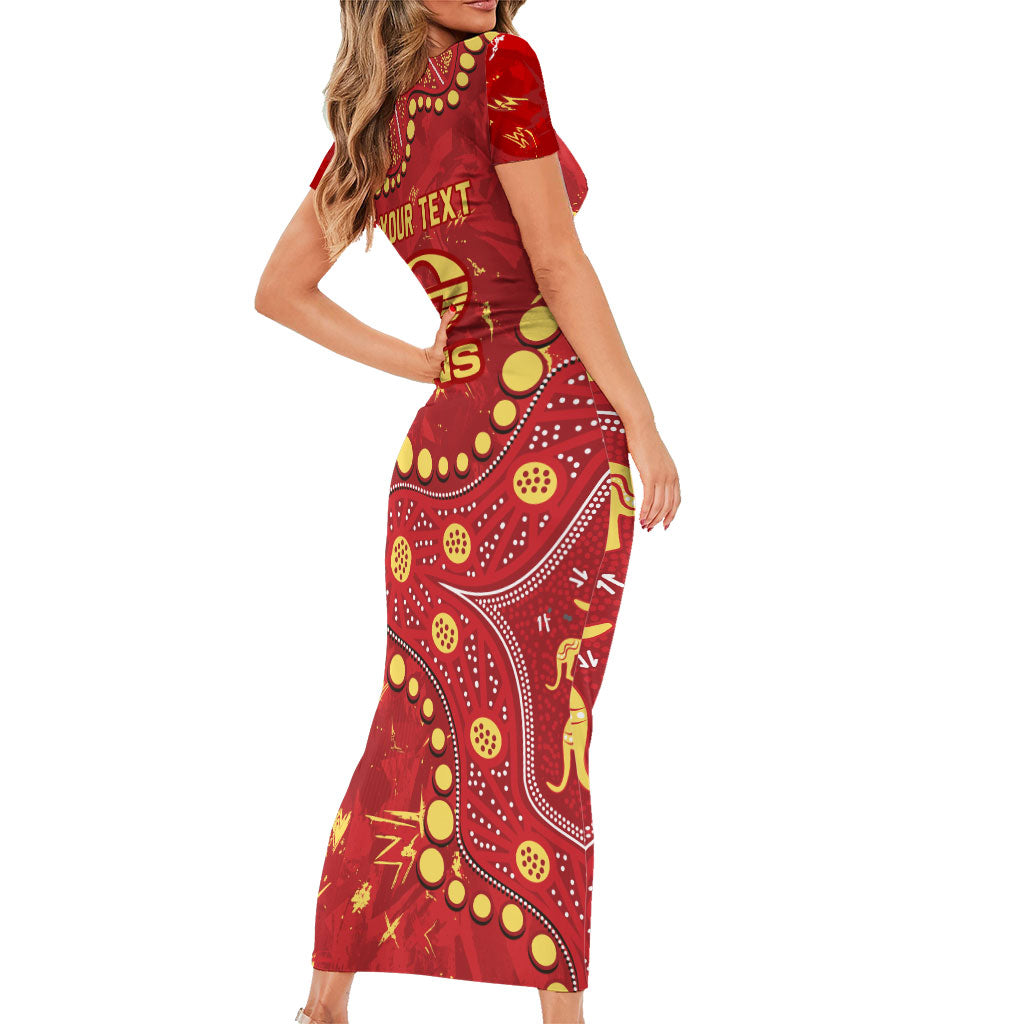 Personalized Gold Coast Suns Family Matching Short Sleeve Bodycon Dress and Hawaiian Shirt Aboriginal Pattern with Graffiti Style