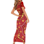 Personalized Gold Coast Suns Family Matching Short Sleeve Bodycon Dress and Hawaiian Shirt Aboriginal Pattern with Graffiti Style