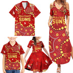 Personalized Gold Coast Suns Family Matching Summer Maxi Dress and Hawaiian Shirt Aboriginal Pattern with Graffiti Style