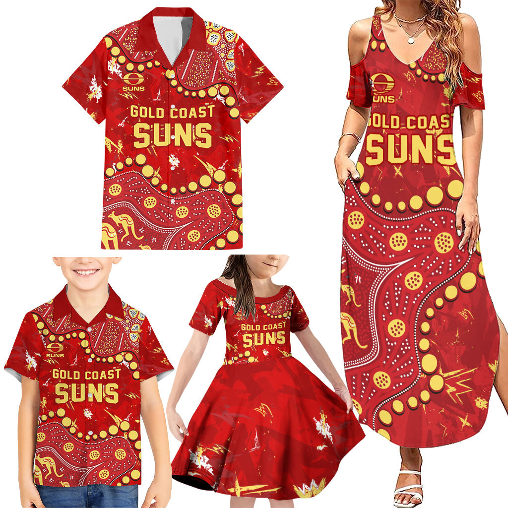 Personalized Gold Coast Suns Family Matching Summer Maxi Dress and Hawaiian Shirt Aboriginal Pattern with Graffiti Style