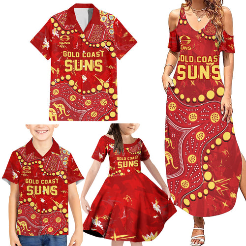 Personalized Gold Coast Suns Family Matching Summer Maxi Dress and Hawaiian Shirt Aboriginal Pattern with Graffiti Style