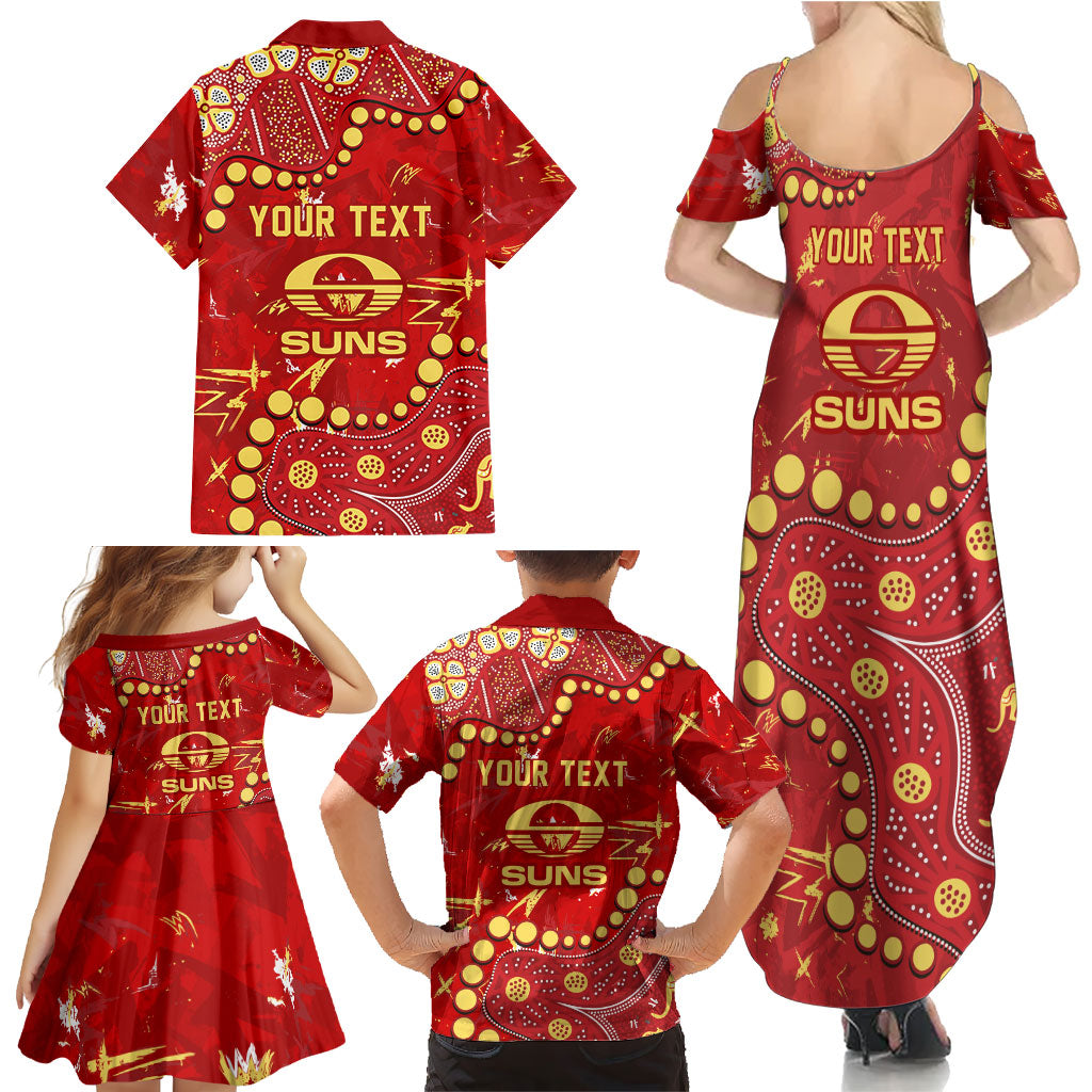 Personalized Gold Coast Suns Family Matching Summer Maxi Dress and Hawaiian Shirt Aboriginal Pattern with Graffiti Style