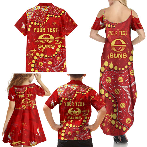 Personalized Gold Coast Suns Family Matching Summer Maxi Dress and Hawaiian Shirt Aboriginal Pattern with Graffiti Style