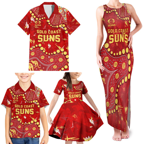 Personalized Gold Coast Suns Family Matching Tank Maxi Dress and Hawaiian Shirt Aboriginal Pattern with Graffiti Style