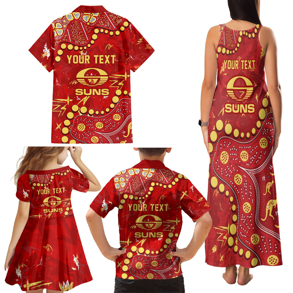 Personalized Gold Coast Suns Family Matching Tank Maxi Dress and Hawaiian Shirt Aboriginal Pattern with Graffiti Style