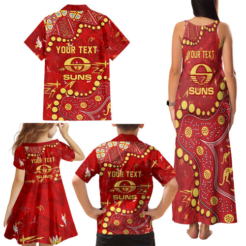Personalized Gold Coast Suns Family Matching Tank Maxi Dress and Hawaiian Shirt Aboriginal Pattern with Graffiti Style